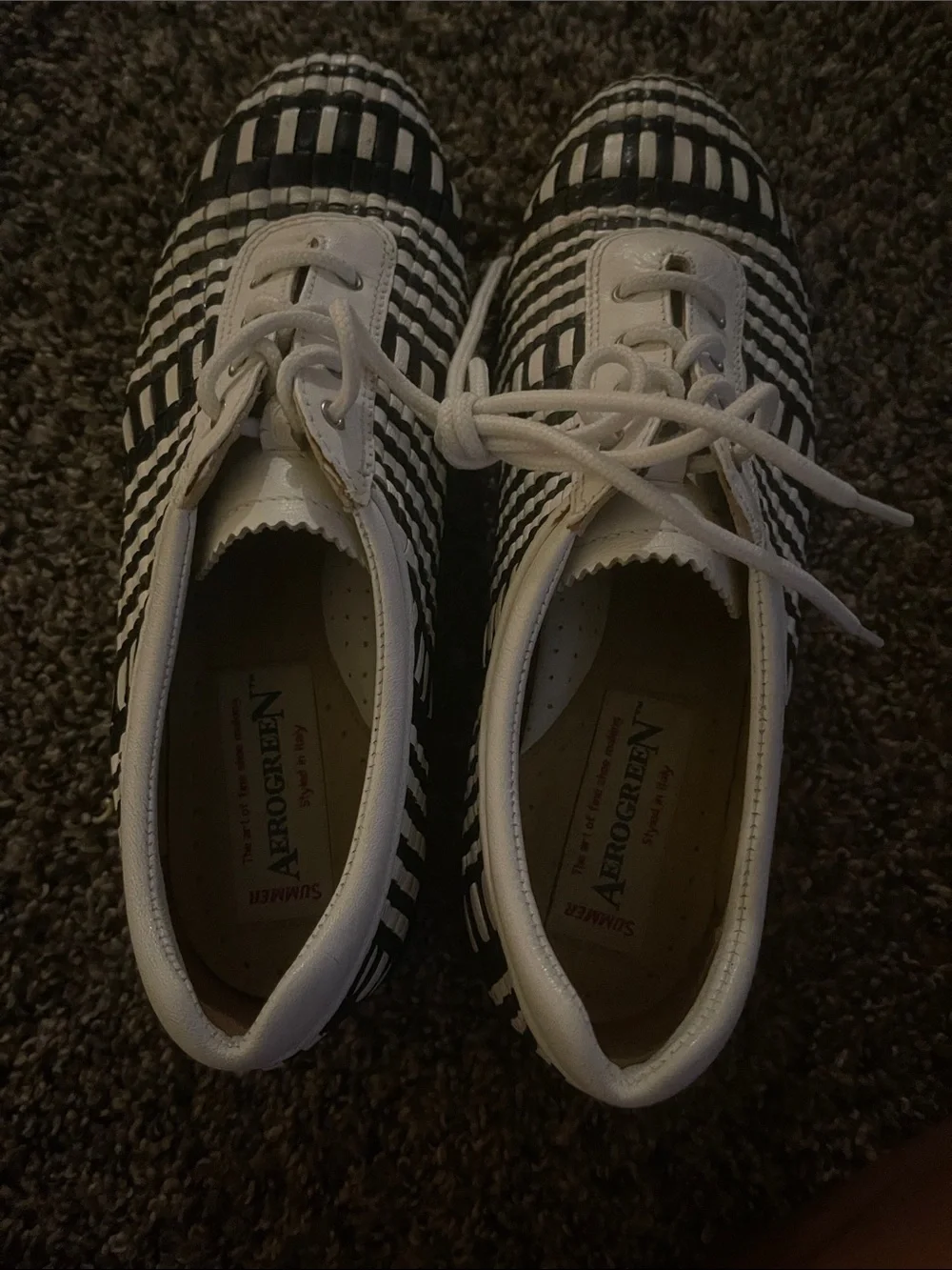 Black and White Striped Women's Lace-Up Sneakers